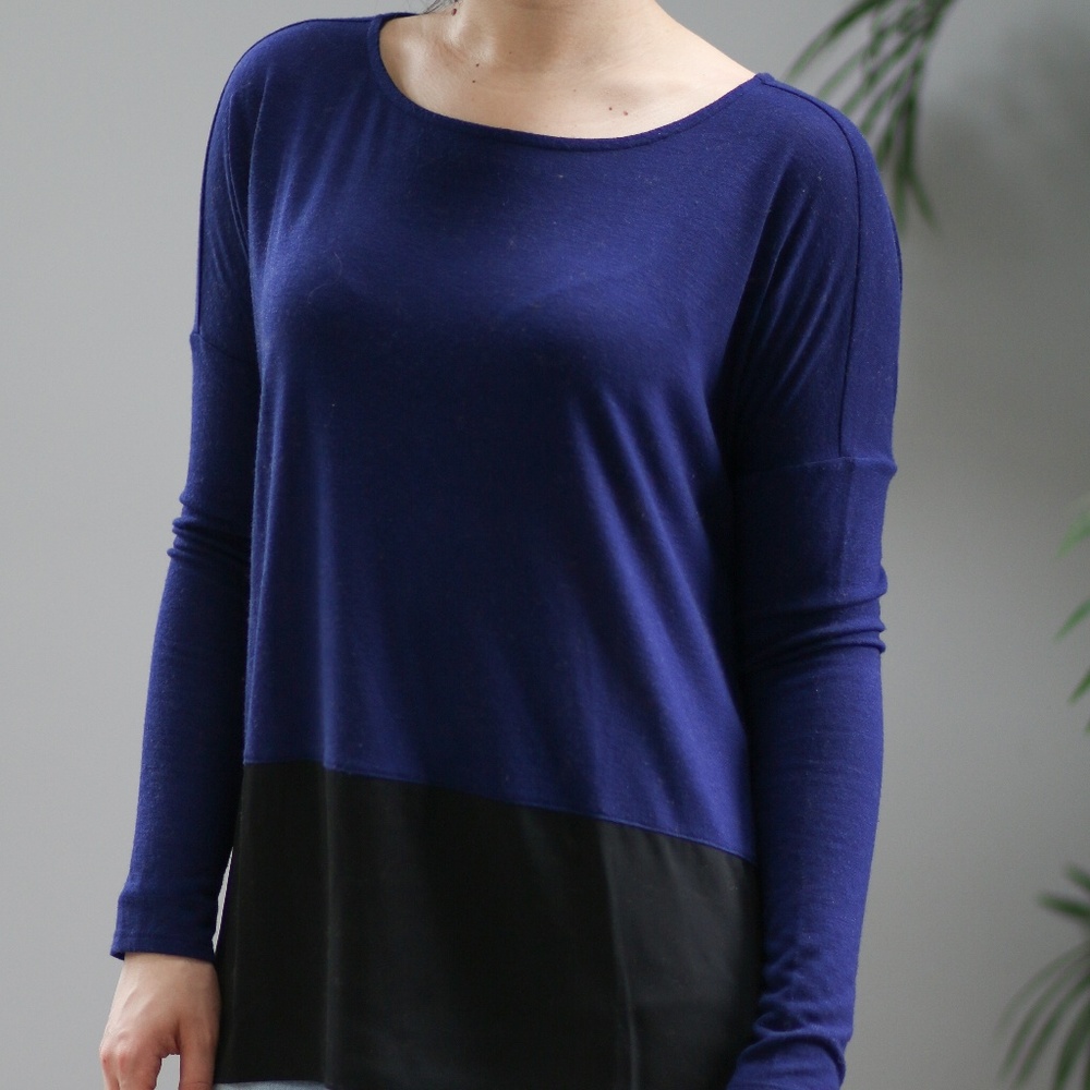 Express Blue & Black Long Sleeve Blouse Size XS